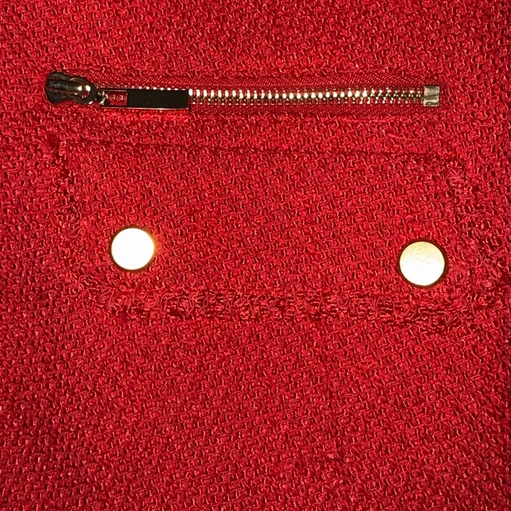 Jones New York Collection Red Tweed Jacket Gold Button Stretch Blazer Size 8